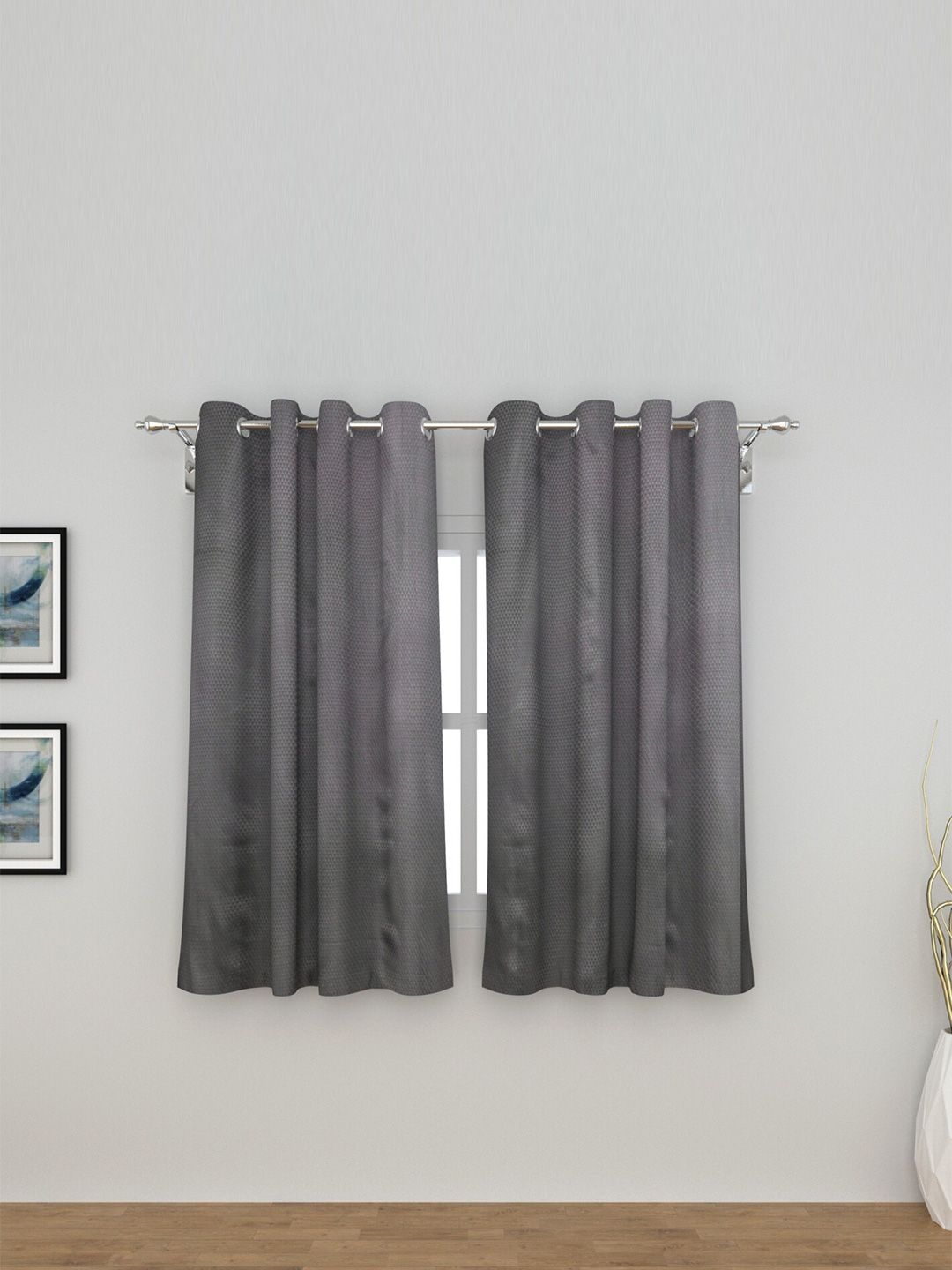 Home Centre Grey Set of 2 Semi-Blackout Window Curtain Price in India