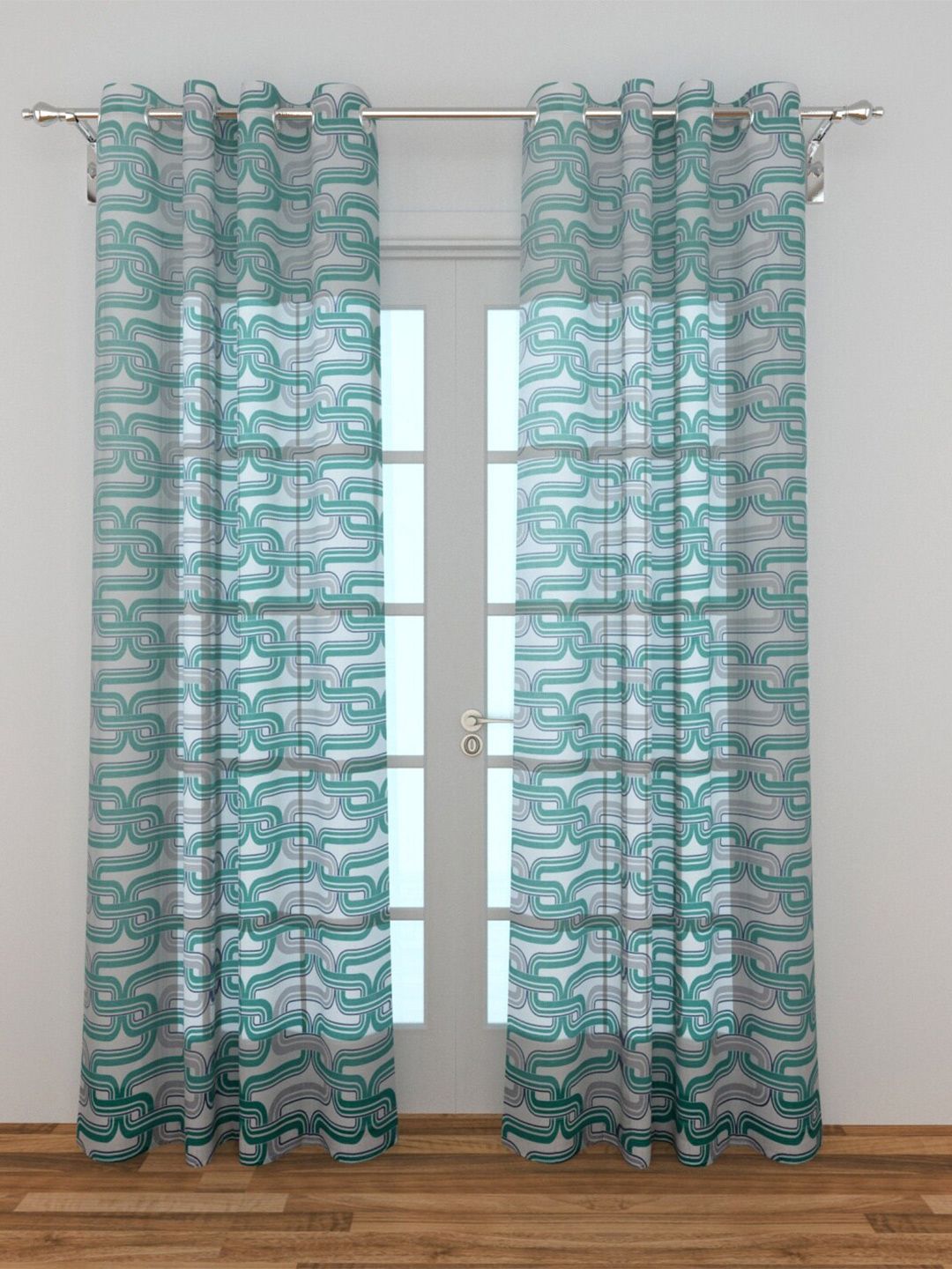 Home Centre White & Teal Single Sheer Door Curtain Price in India