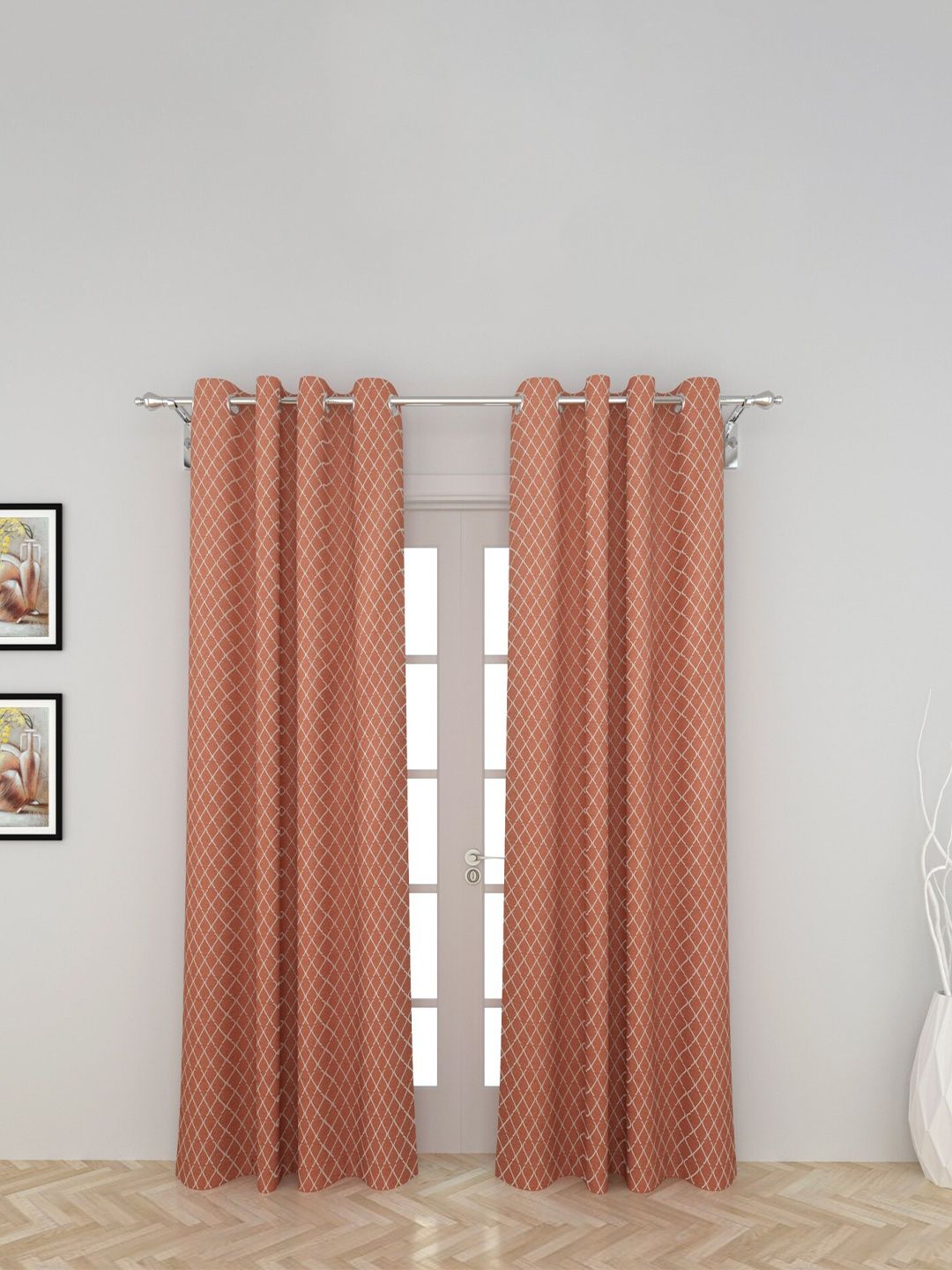 Home Centre Brown & White Set of 2 Door Curtain Price in India