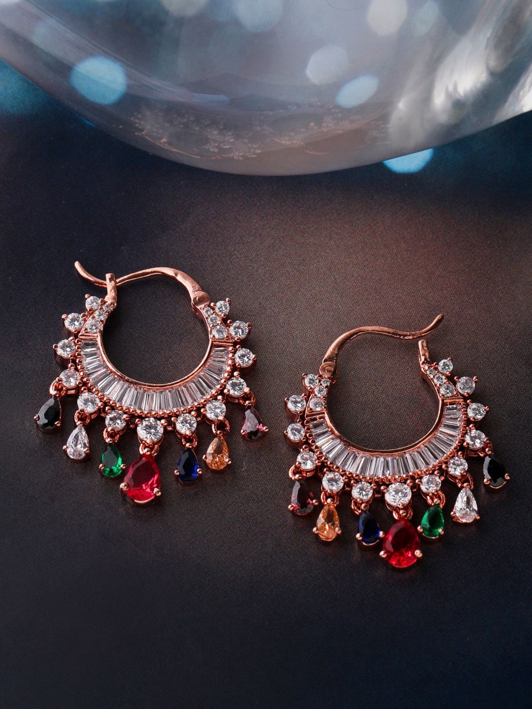 THE AAB STUDIO Rose Gold-Plated & White Circular Hoop Earrings Price in India