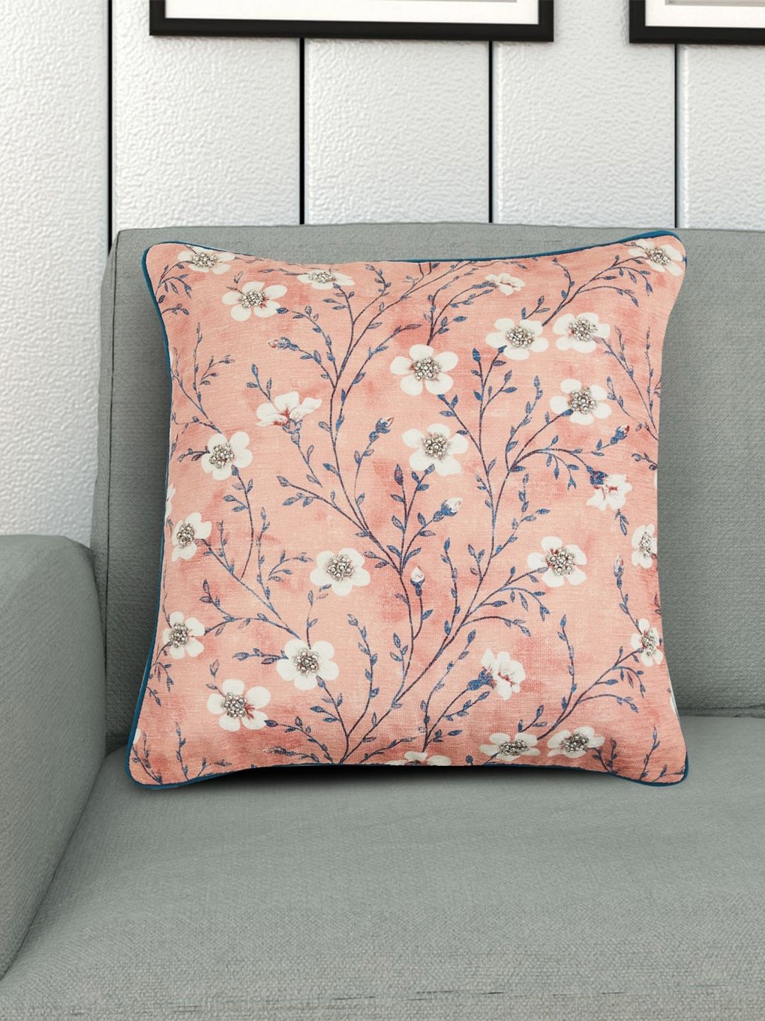 Home Centre Peach & White Floral Square Cushion Covers Price in India