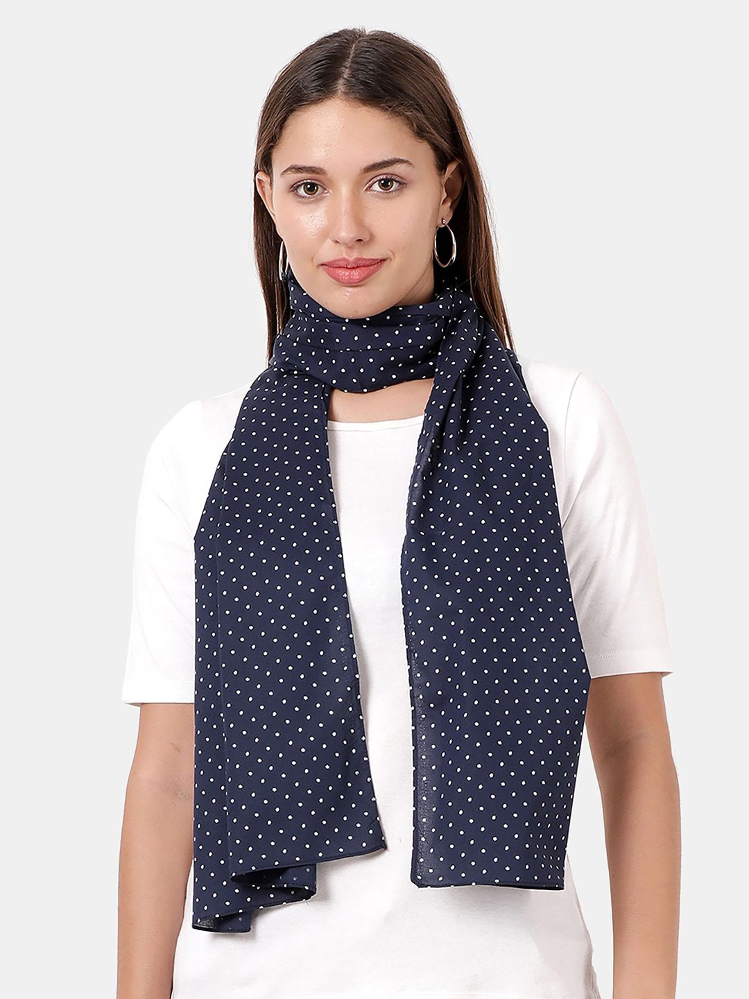 Llak Jeans Women Navy Blue & White Polka Dot Printed Stole Price in India