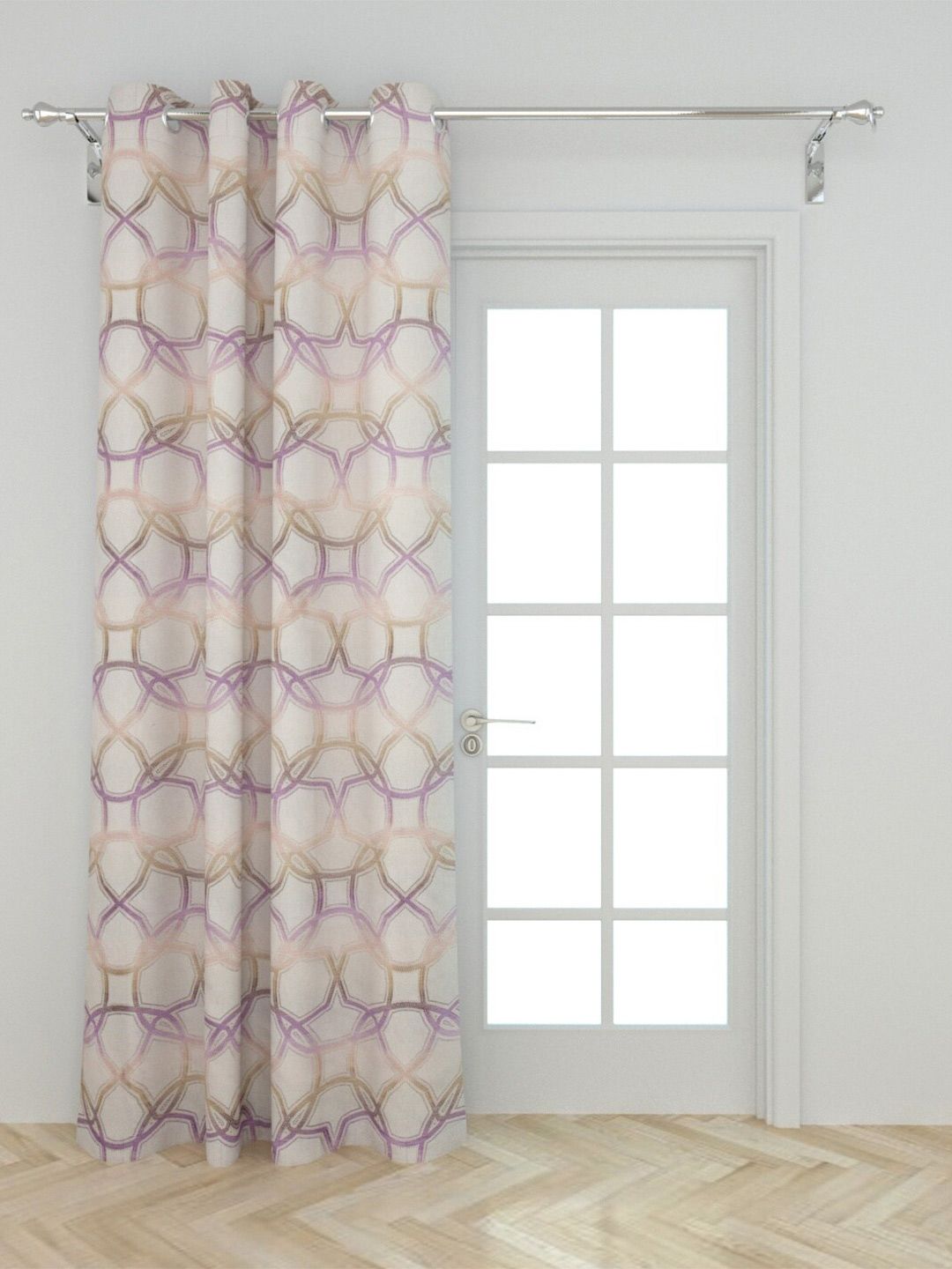 Home Centre White & Purple Geometric Door Curtain Price in India
