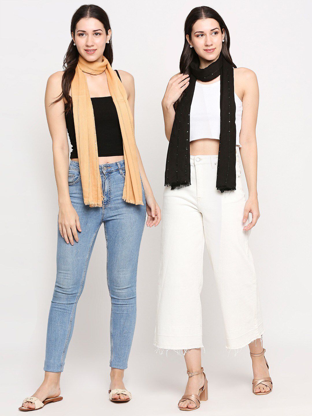 Get Wrapped Women Pack Of 2 Black & Beige Scarf Price in India