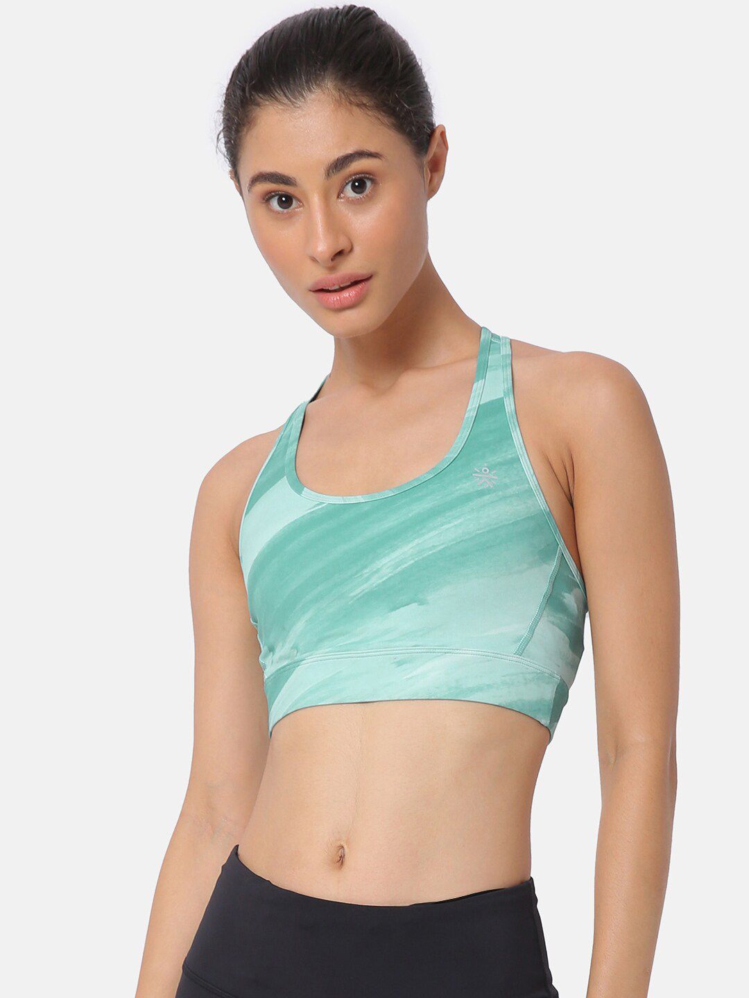 Cultsport Green Abstract Workout Bra - Full Coverage Lightly Padded Price in India
