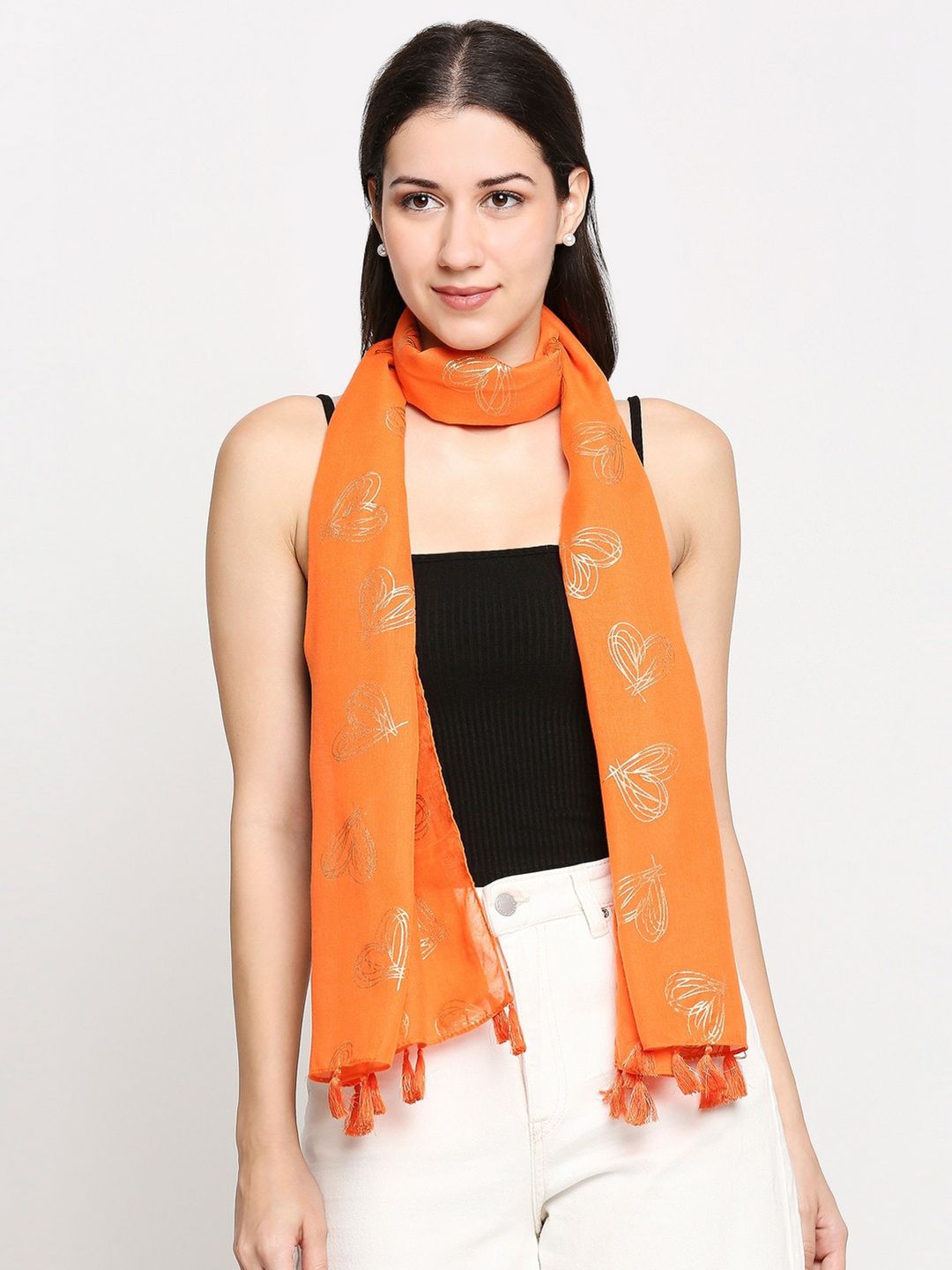 Get Wrapped Women Orange & Gold-Toned Printed Scarf Price in India