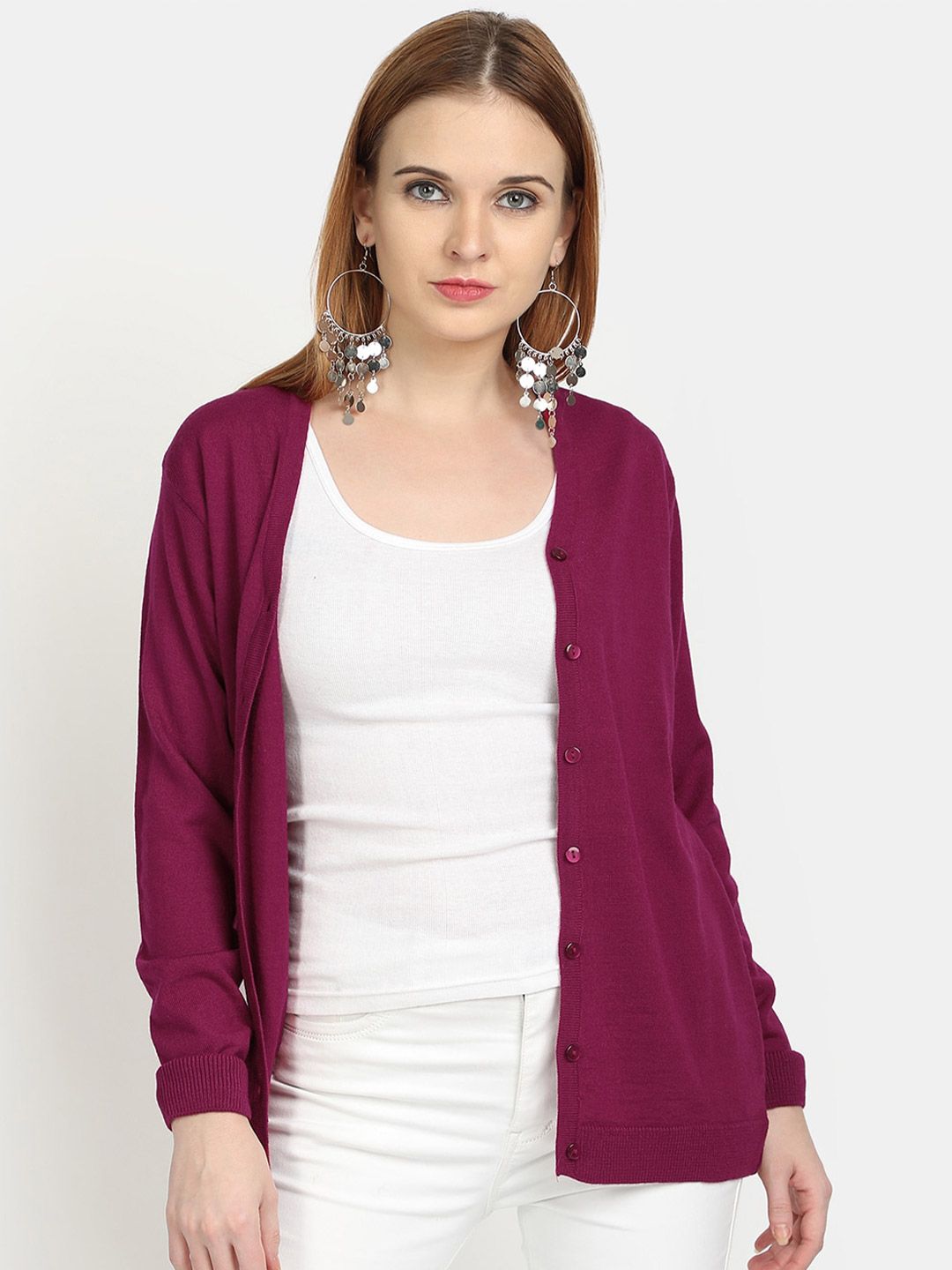 PICOT Women Magenta Acrylic Cardigan Price in India