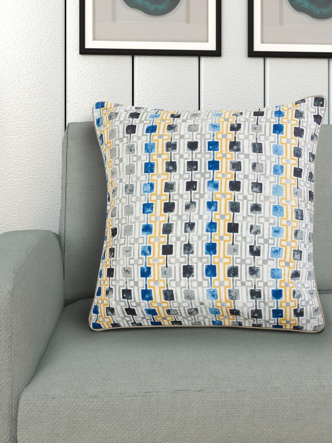 Home Centre Multicoloured Set of 5 Geometric Square Cushion Covers Price in India