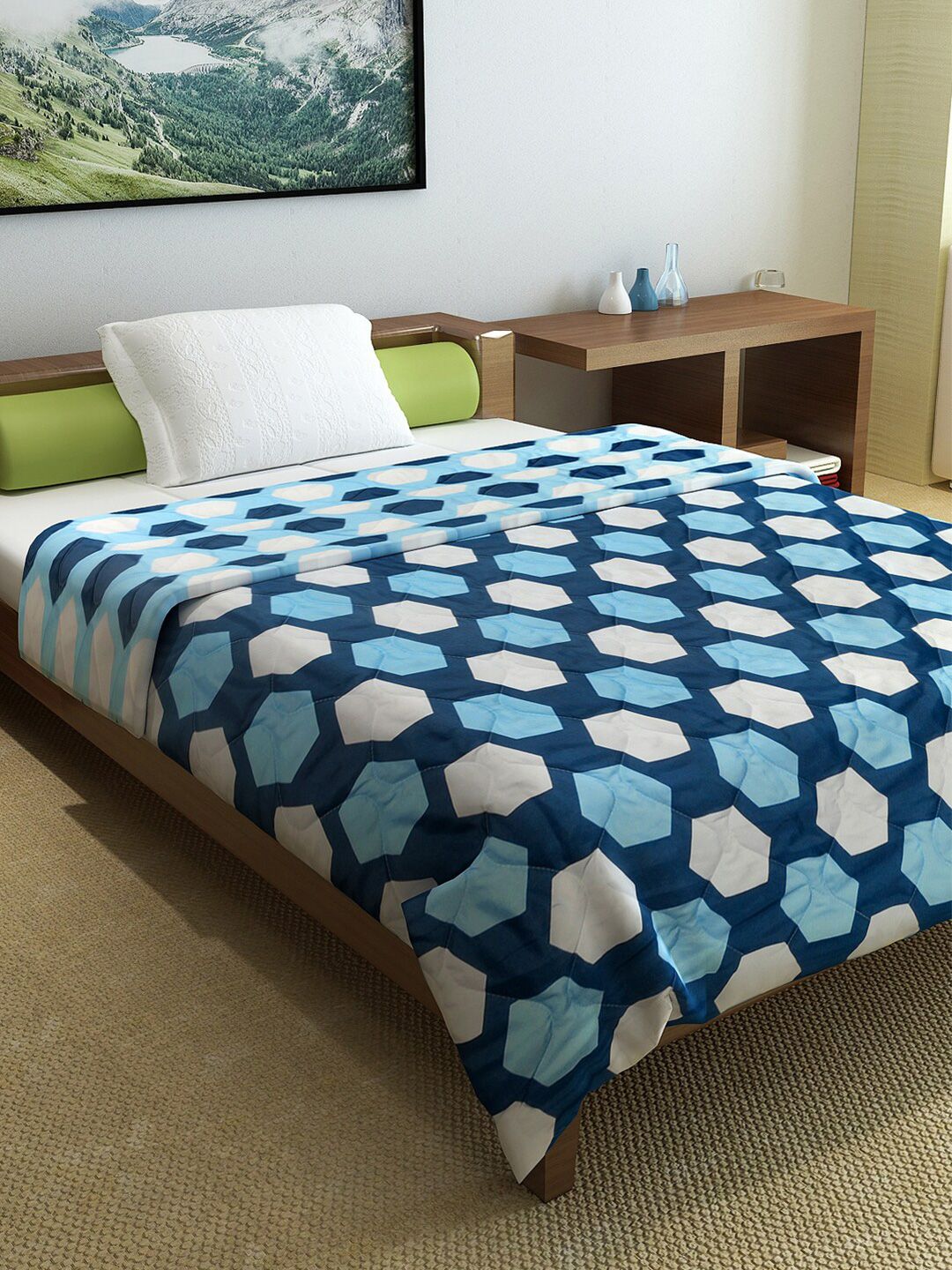 Divine Casa Navy Blue & White Geometric AC Room 110 GSM Single Bed Comforter Price in India