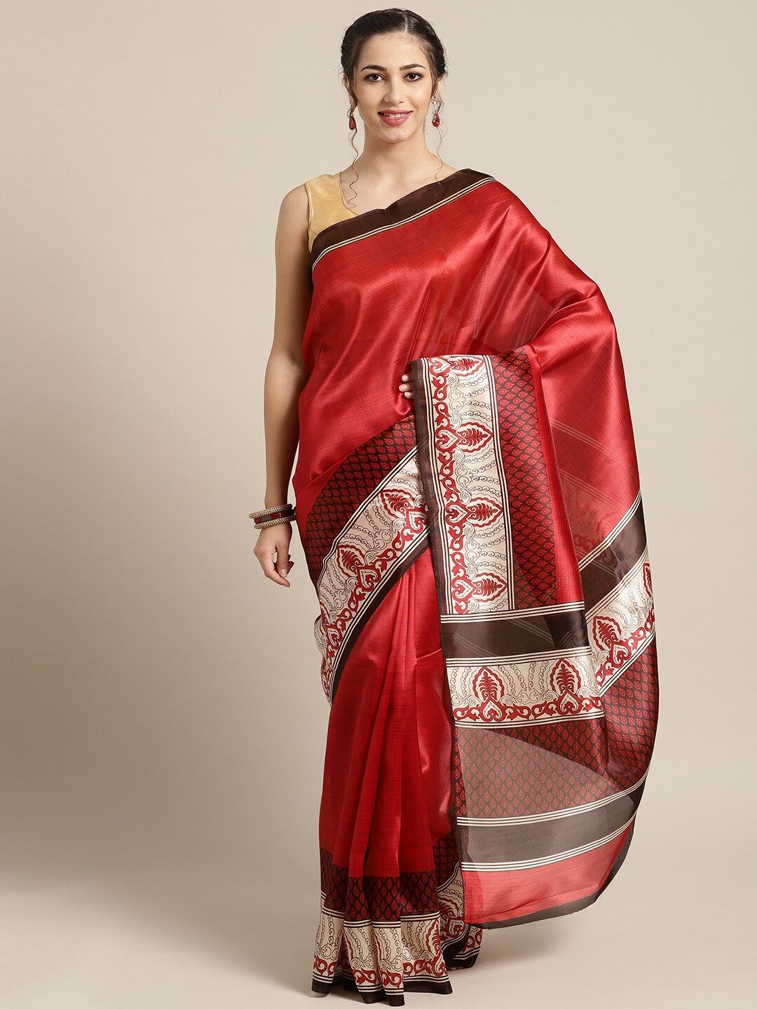 Saree mall Maroon & Black Art Silk Sarees Price in India