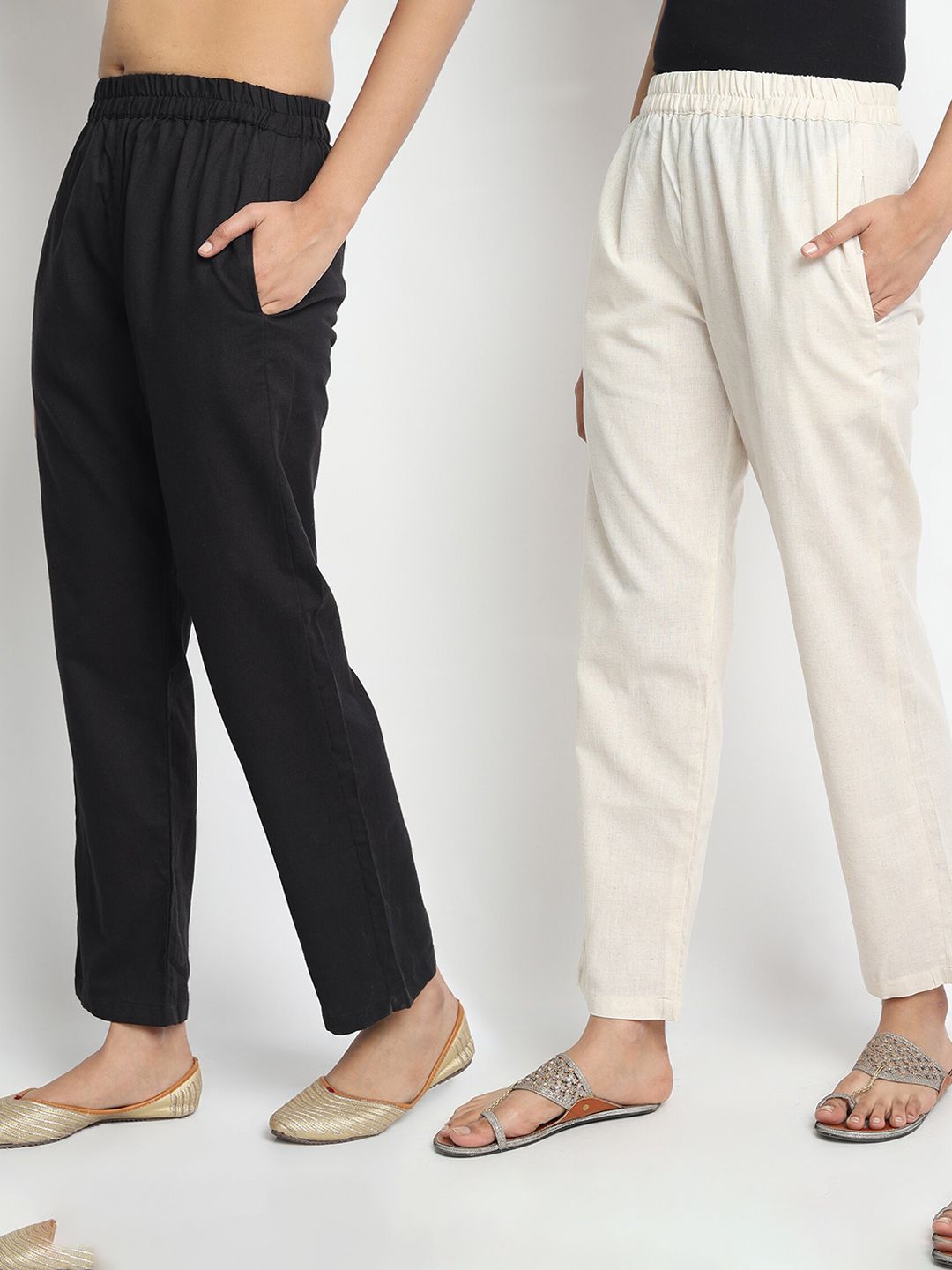 Molcha Women Pack Of 2 Black & White Solid Palazzos