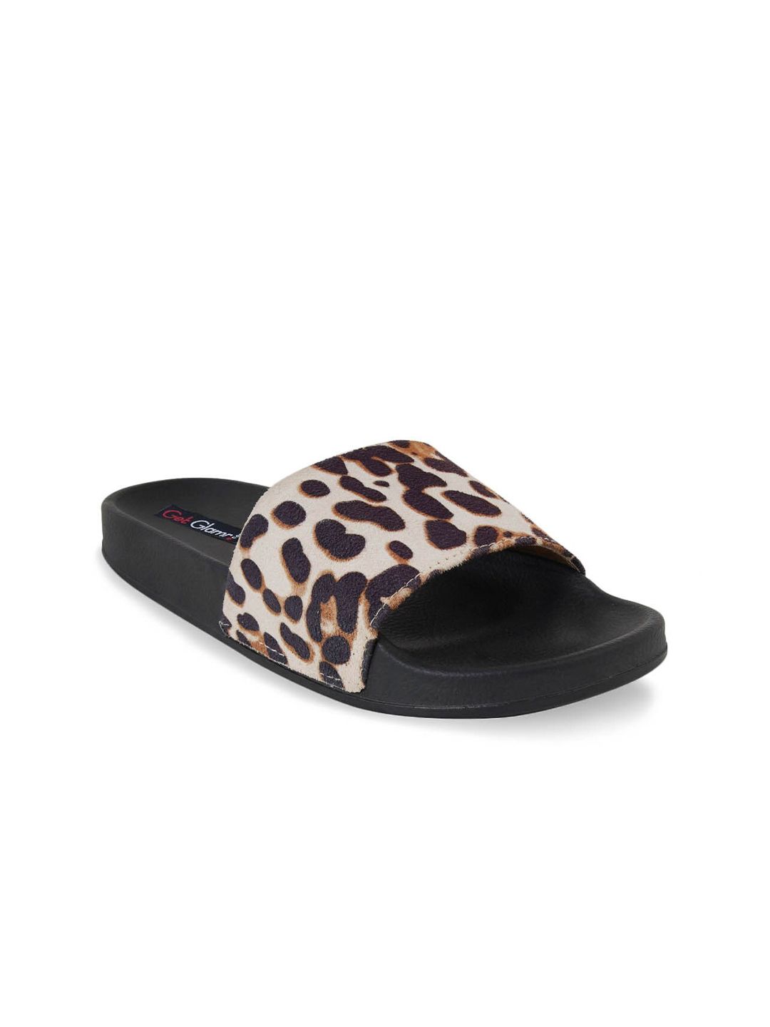 Get Glamr Women Beige & Black Printed Sliders Price in India