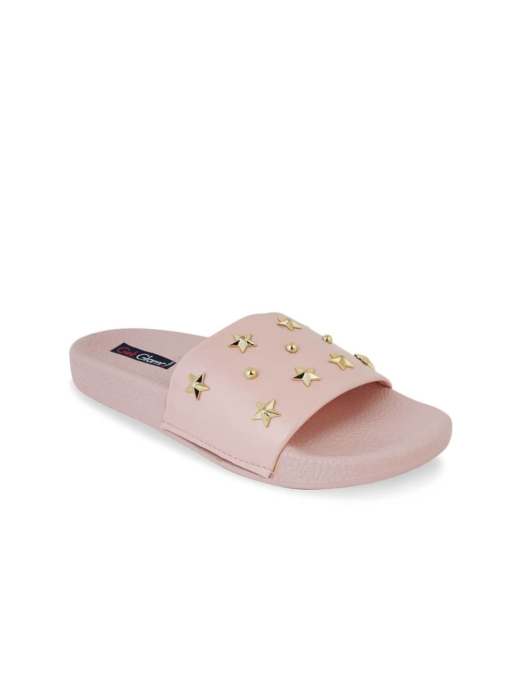 Get Glamr Women Pink & Gold Embellished Sliders Price in India