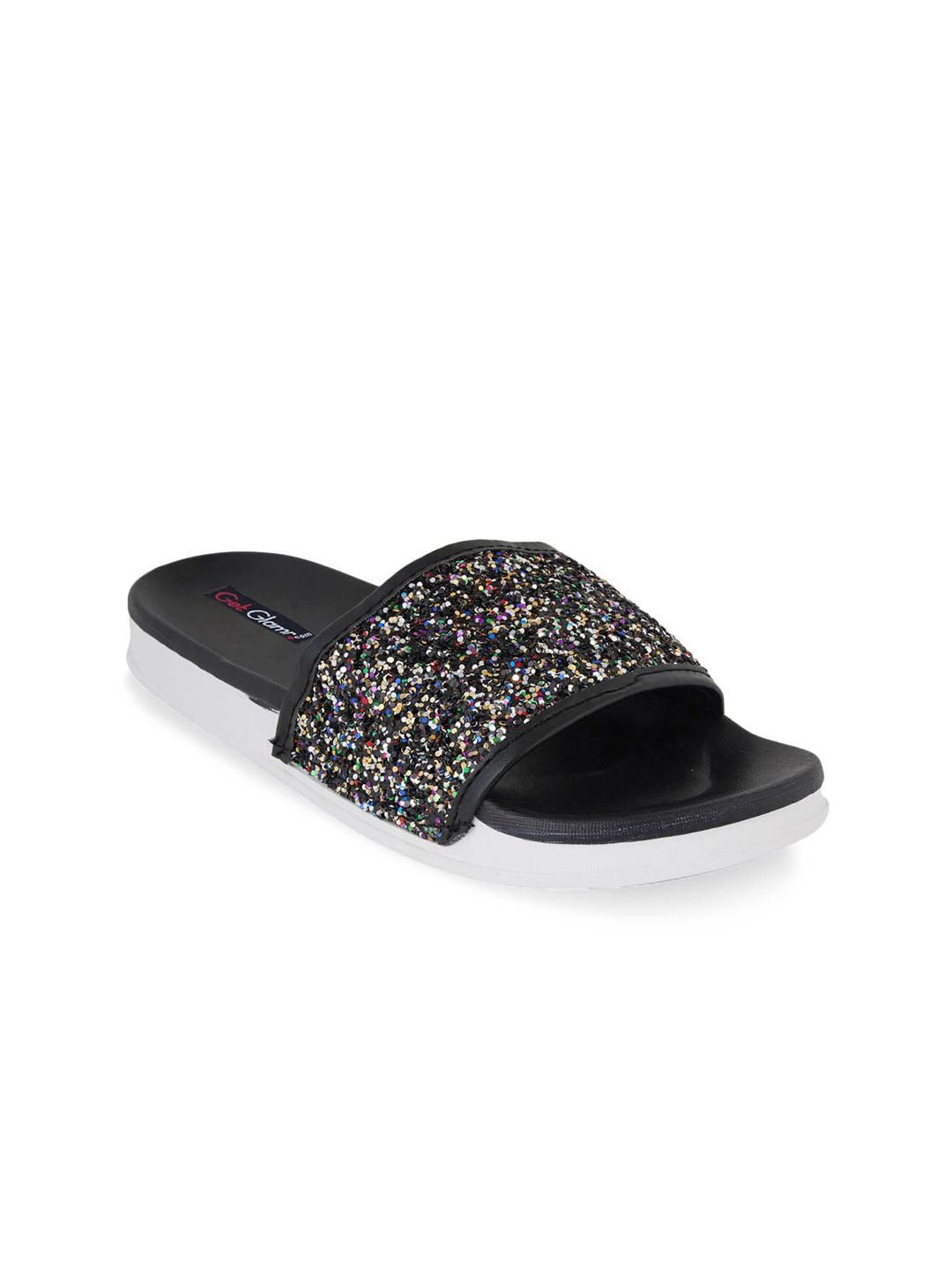 Get Glamr Women Black Embellished Sliders Price in India