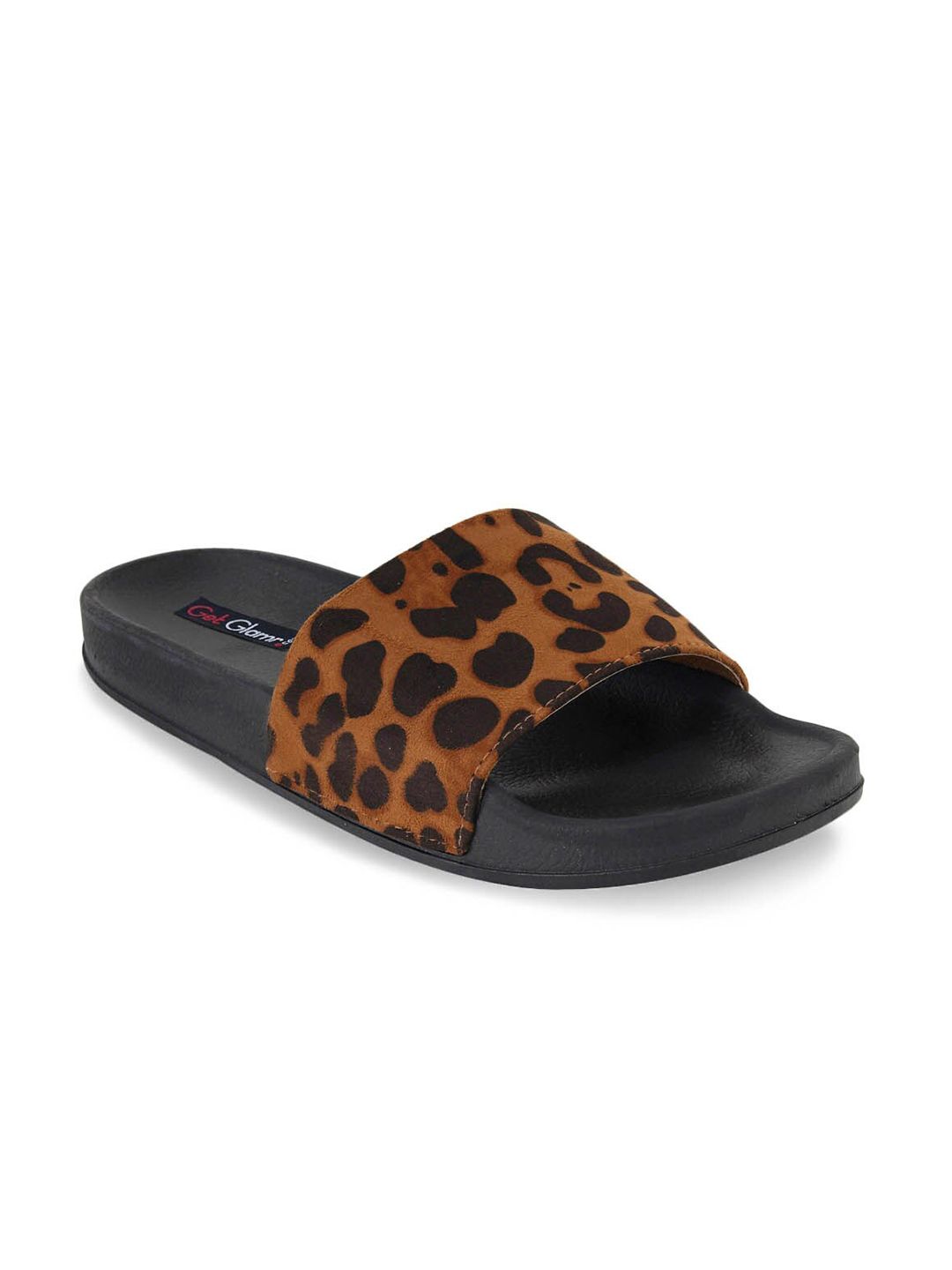 Get Glamr Women Brown & Black Animal Printed Sliders Price in India