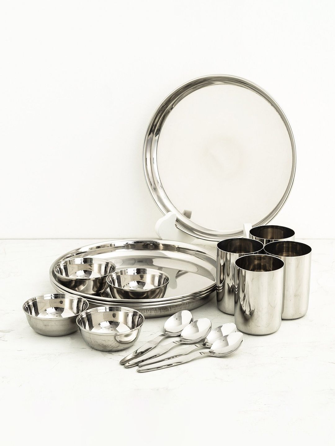Home Centre Silver-Toned Stainless Steel Glossy Set of 16 Dinner Set Price in India
