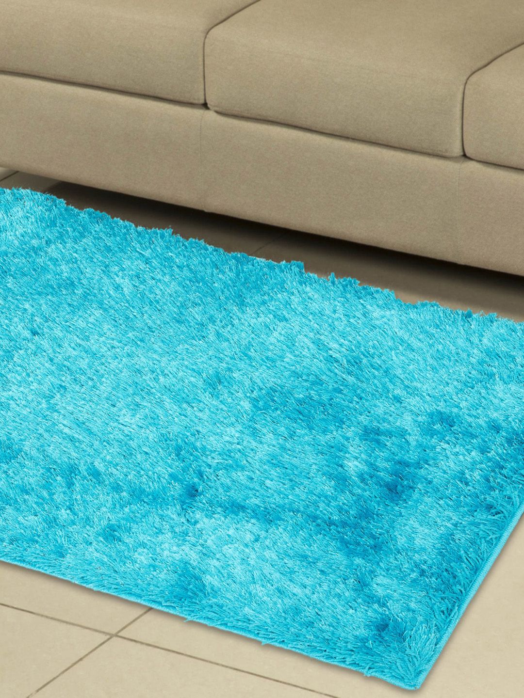 Homecentre Turquoise Blue Textured Serena Eyelash Shaggy Area Carpet Price in India
