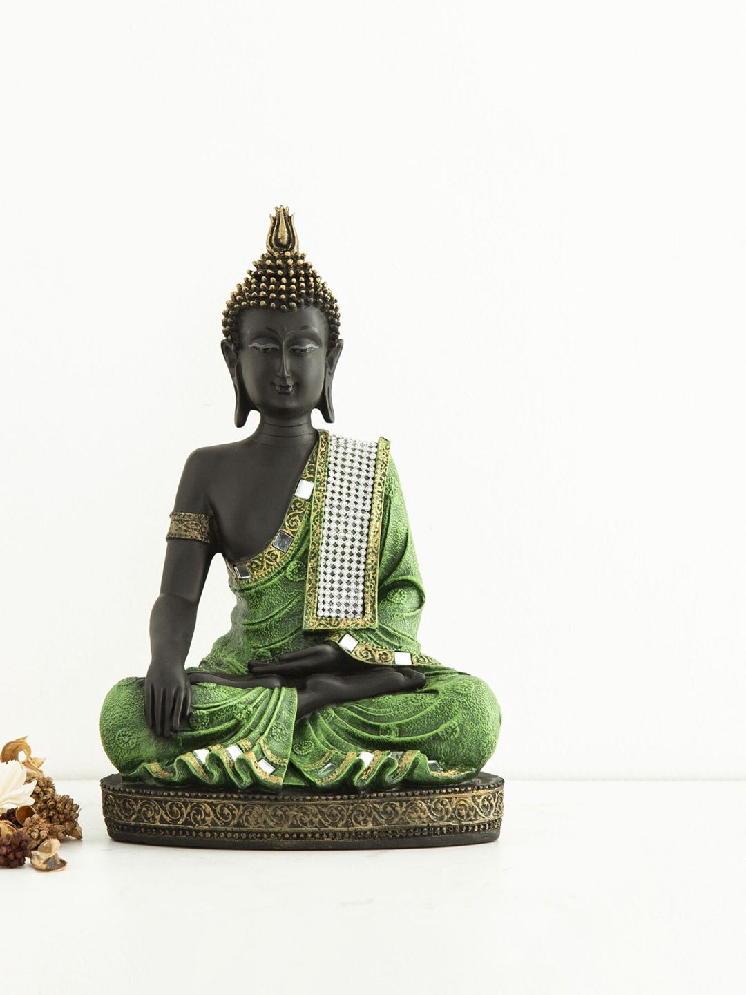 Home Centre Green & Black Embellished Buddha Figurine Showpiece Price in India