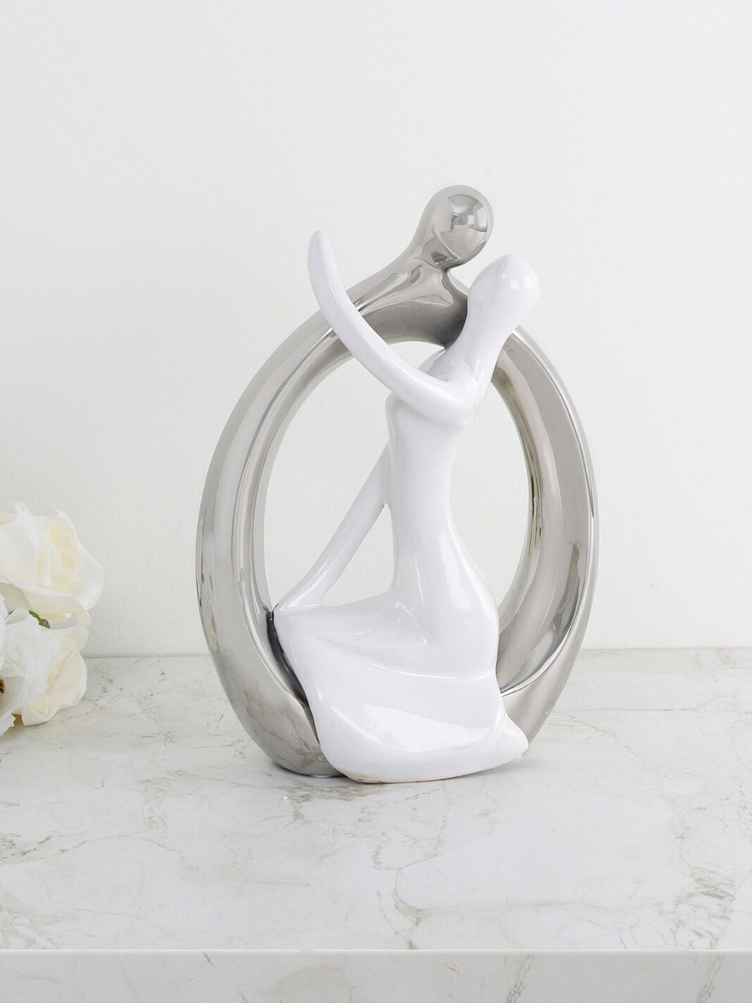 Home Centre Silver-Toned & White Galaxy Ceramic Contemporary Couple Figurine Showpiece Price in India