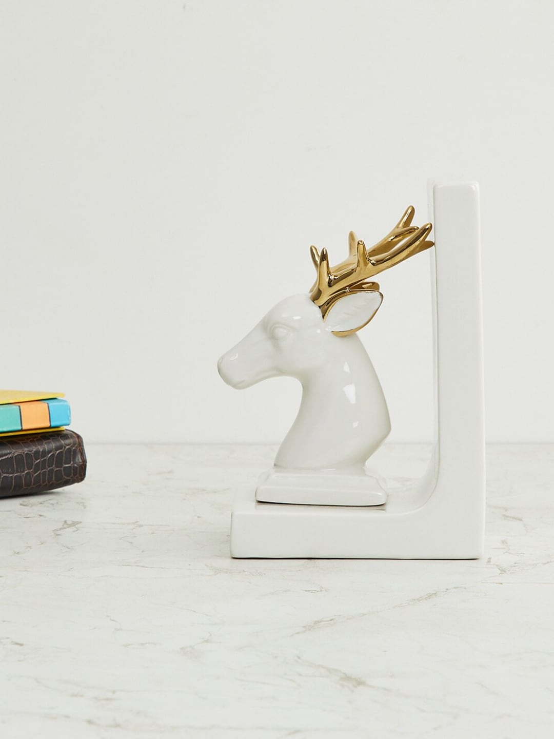 Home Centre White & Gold-Toned Langford Reindeer Bookend Ceramic Showpiece Price in India