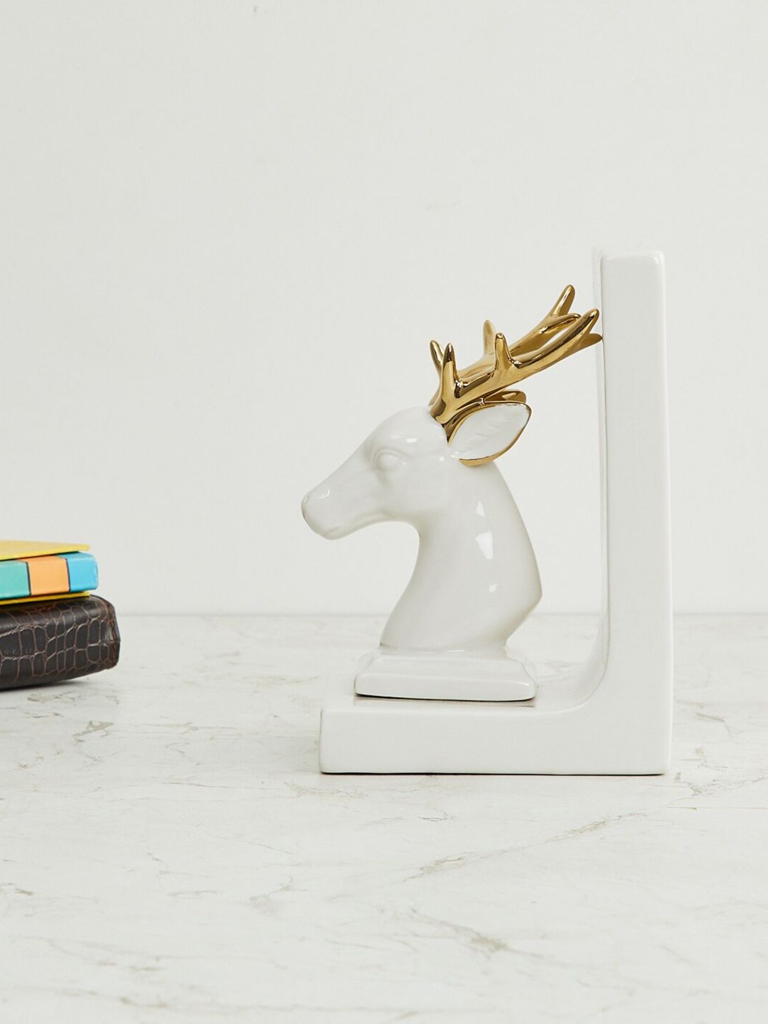 Home Centre White & Gold-Toned Langford Reindeer Bookend Ceramic Showpiece Price in India