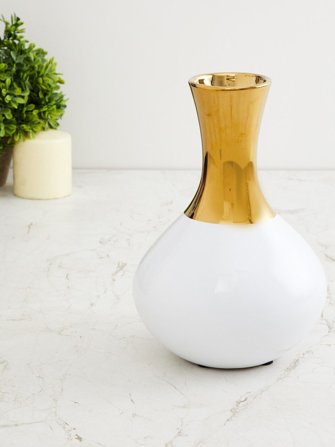 Home Centre Gold-Toned & White Solid Eternity Brooks Vase Price in India