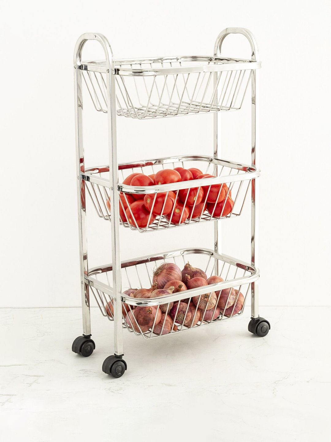 Home Centre Silver-Tomed Solid Corsica 3-Tier Multipurpose Rectangular Kitchen Trolley Price in India