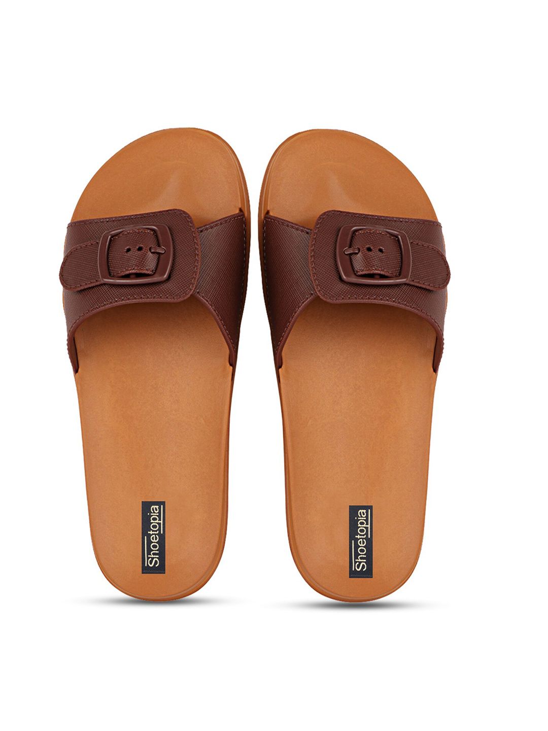 Shoetopia Women Brown Solid Sliders Price in India