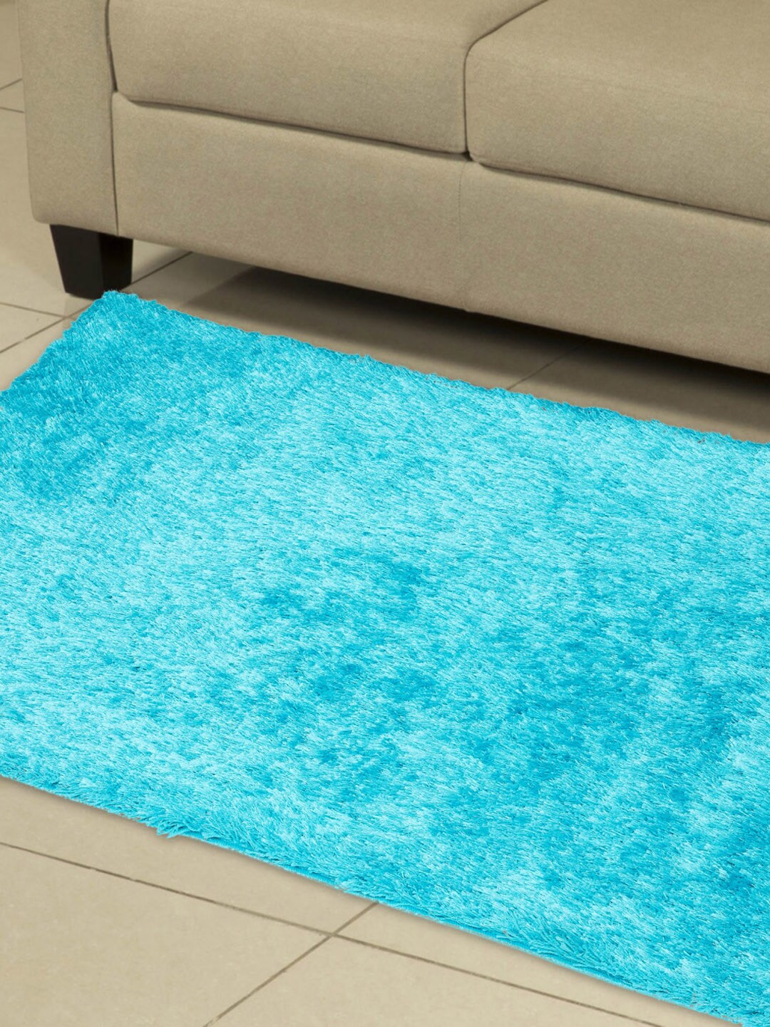 Home Centre Blue Solid Eyelash Serena Shaggy Area Carpet Price in India