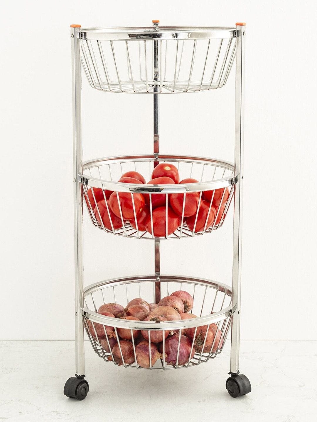 Home Centre Silver-Toned Corsica 3-tier Multipurpose Round Kitchen Trolley Price in India