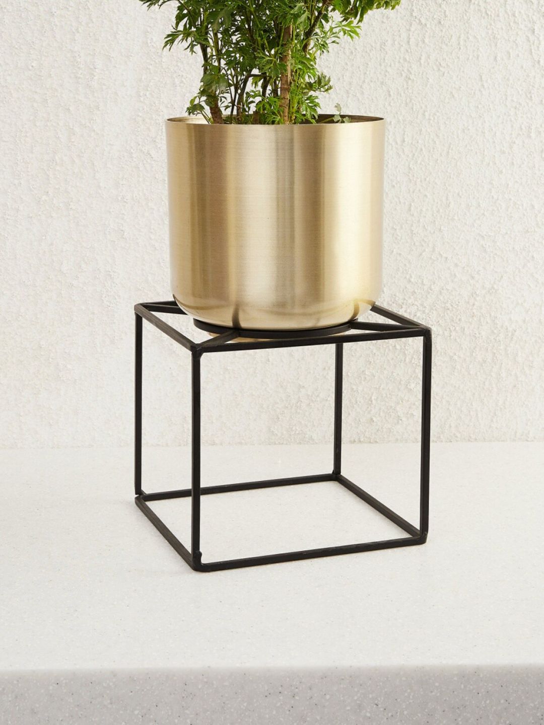 Homecentre Set Of 3 Gold-Toned & Black Miraya Ayaka Metal Planters With Stand Price in India