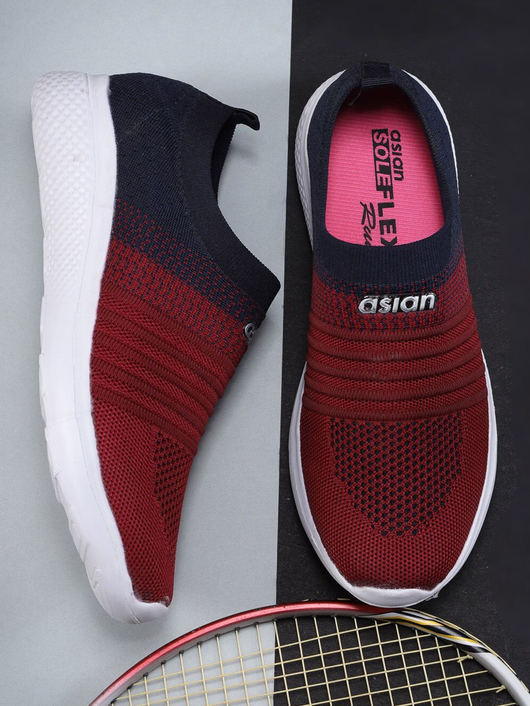 ASIAN Women Maroon & Navy Blue Slip-On Running Shoes Price in India
