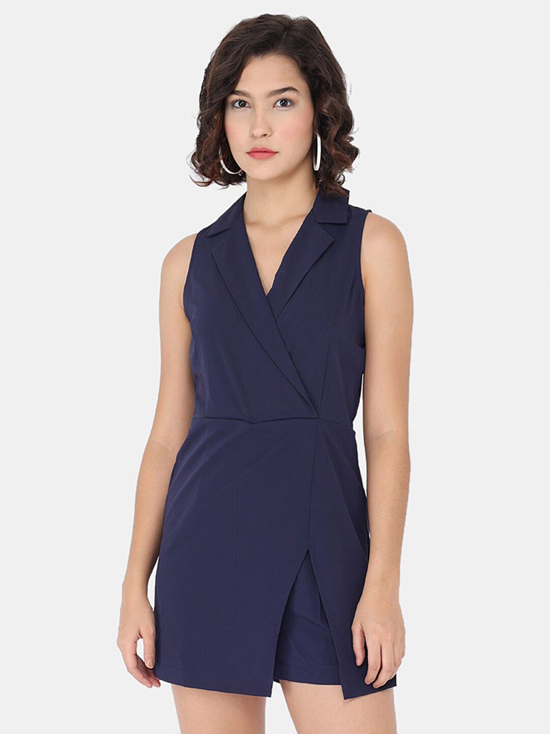 Trend Arrest Women Navy Blue Notch Collar Playsuit Price in India