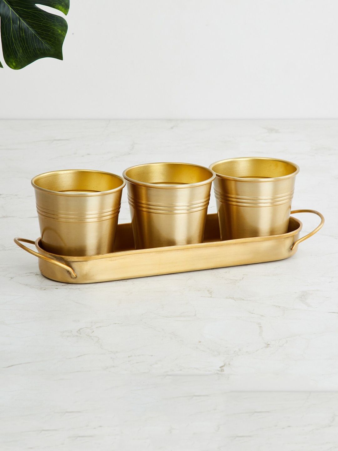 Home Centre Set of 4 Gold-toned Valencia Solid Planter With Tray Price in India
