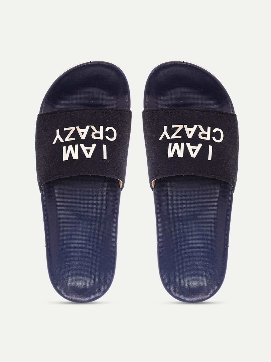 FREECO Women Navy Blue & White Printed Sliders Price in India