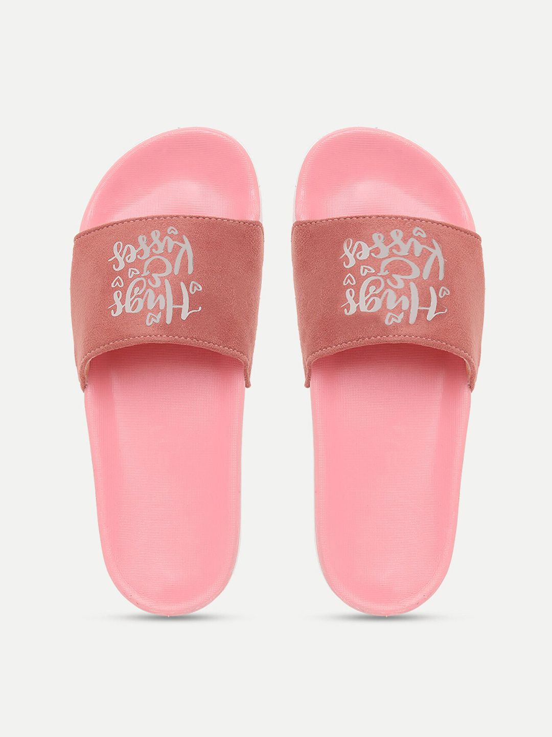 FREECO Women Pink & White Printed Sliders Price in India