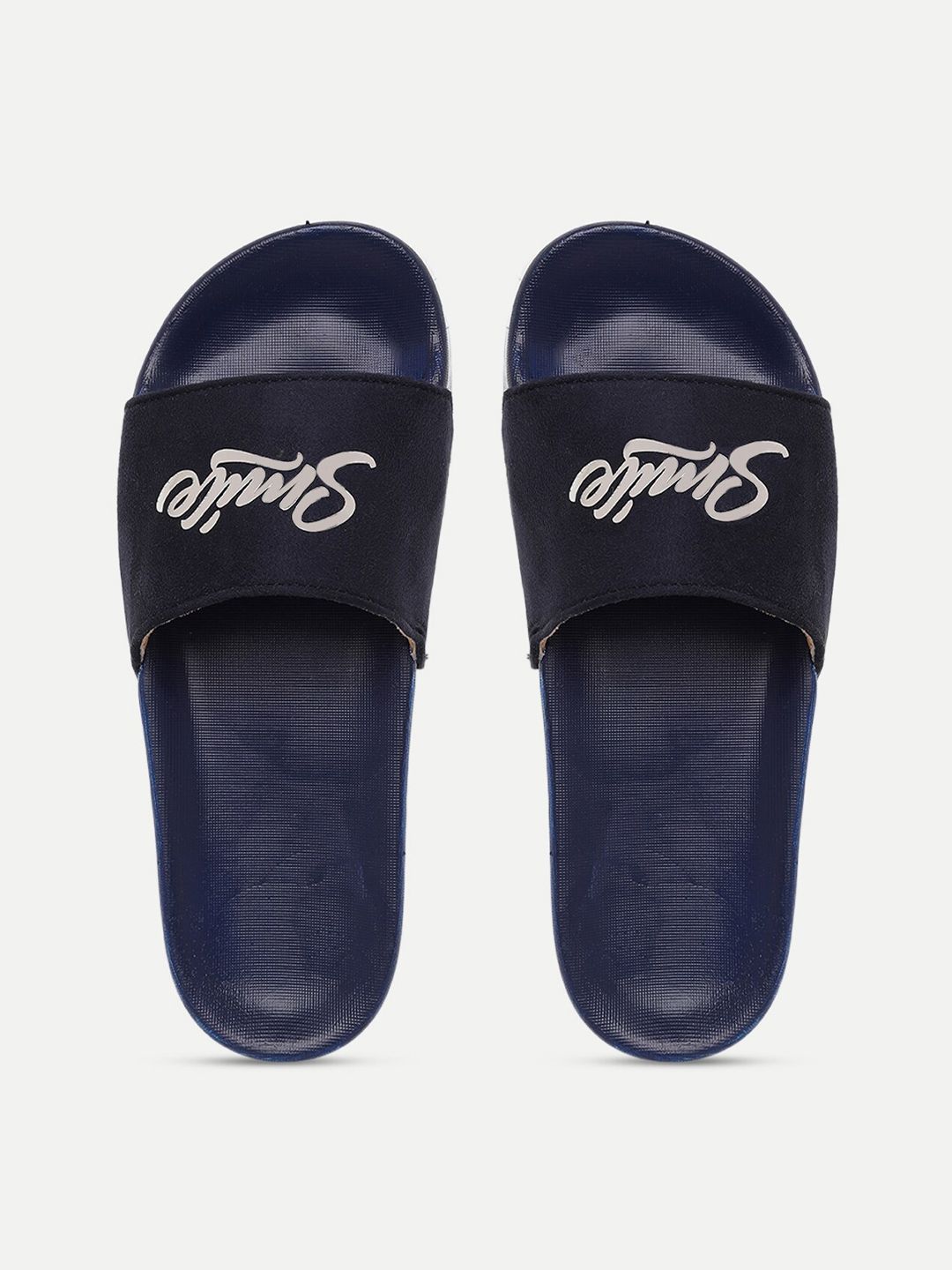 FREECO Women Navy Blue & White Printed Sliders Price in India