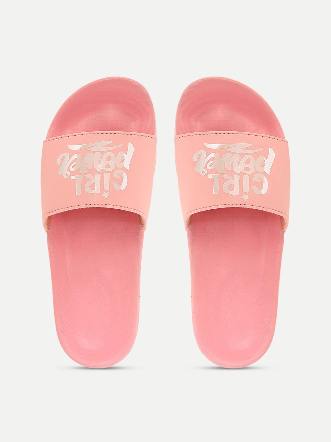 FREECO Women Pink & Silver-Toned Printed Sliders Price in India