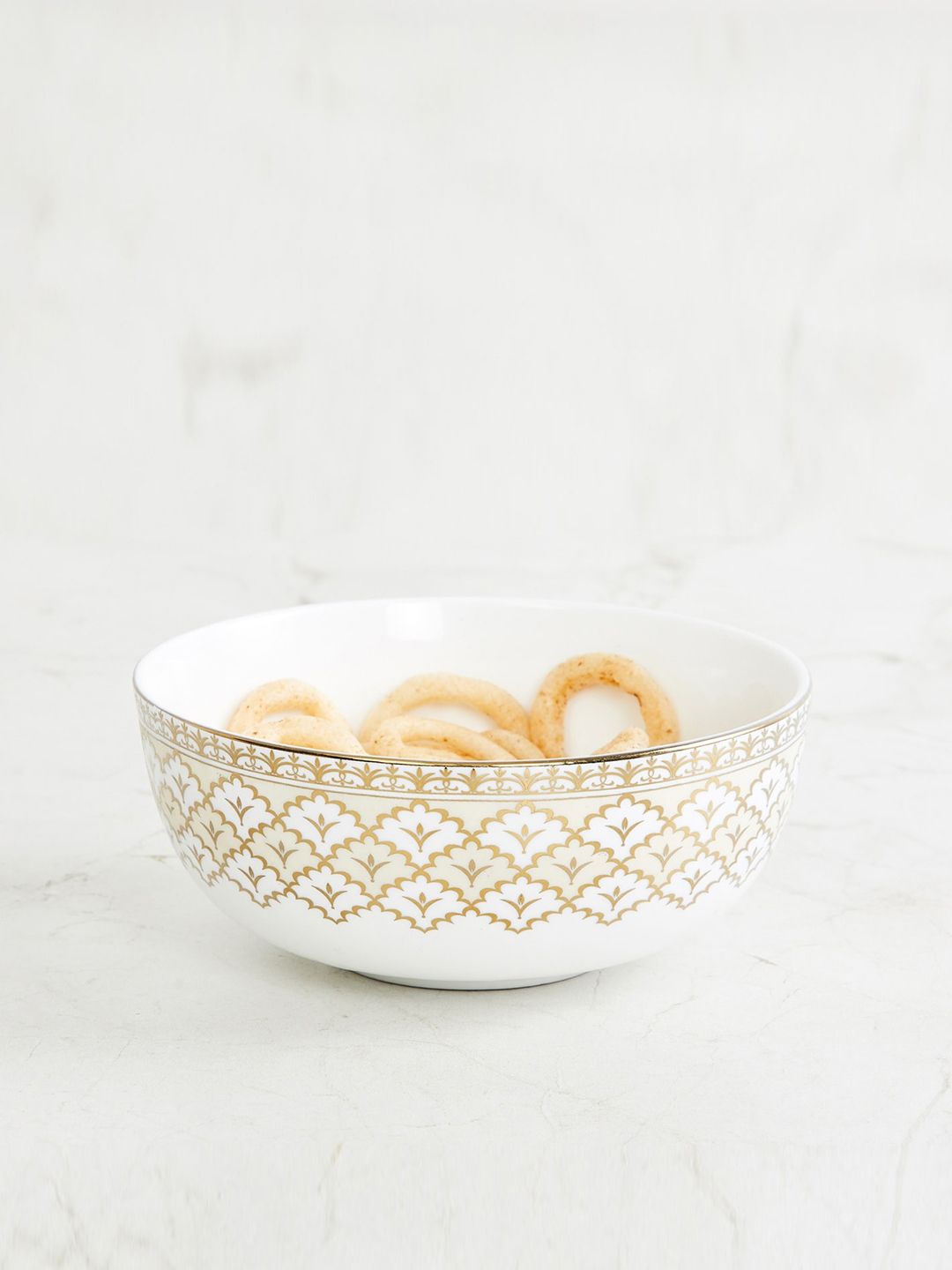 Home Centre White & Gold-Toned Fiesta-Ebony Printed Cereal Bowl Price in India