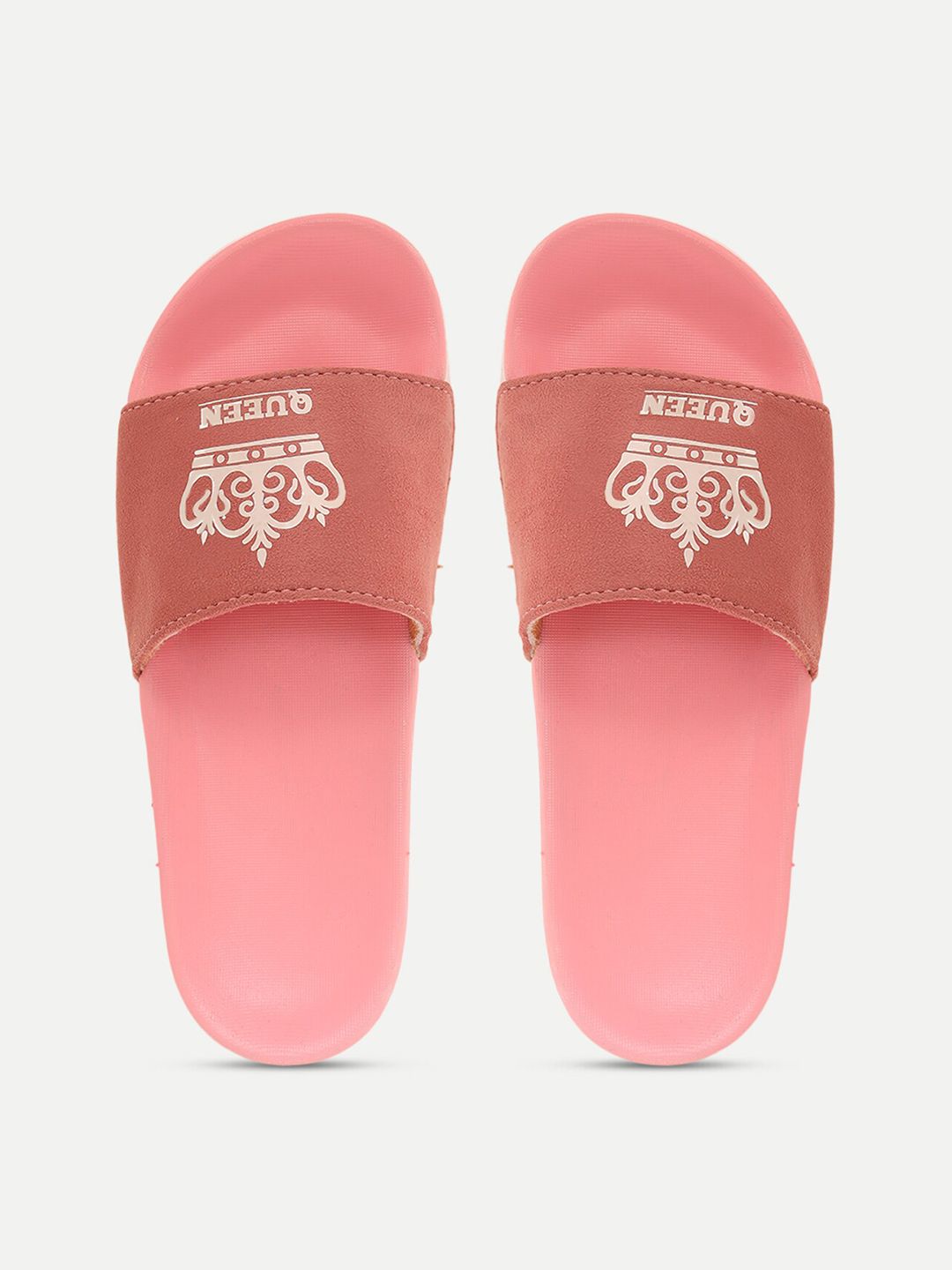 FREECO Women Pink & White Printed Sliders Price in India