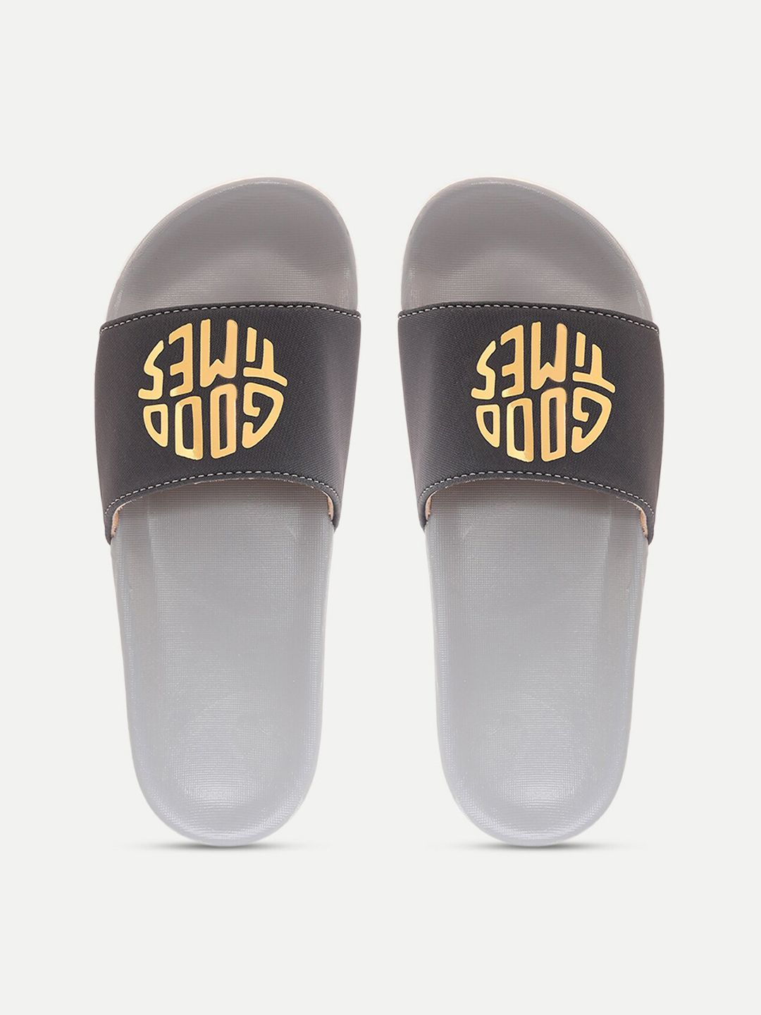 FREECO Women Grey & Yellow Printed Sliders Price in India