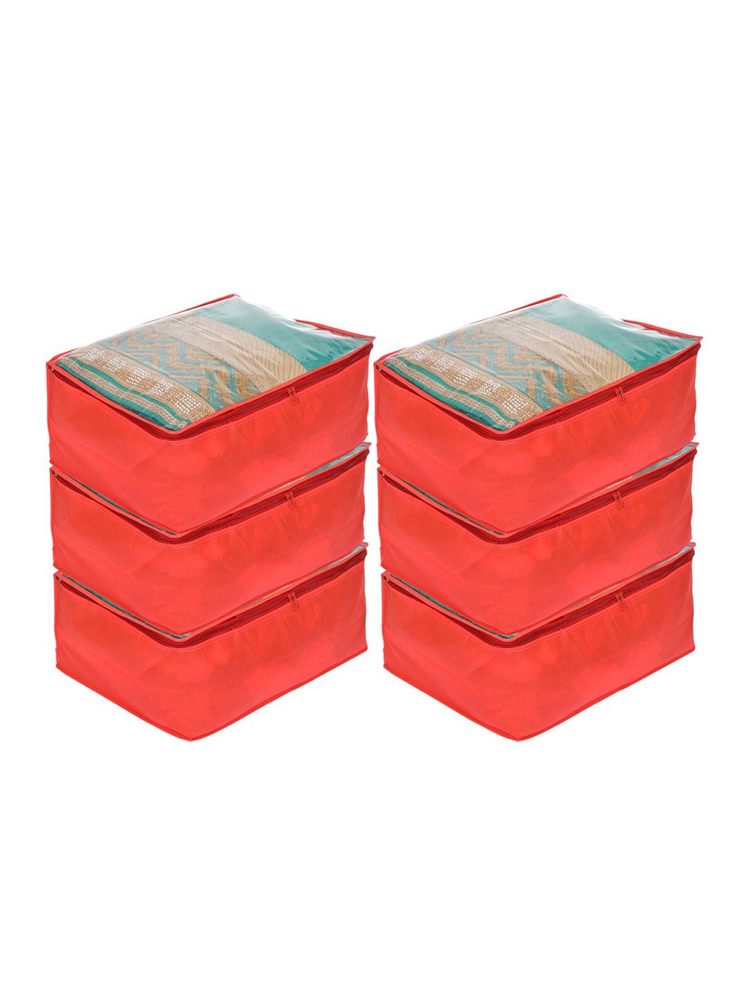 Kuber Industries Set Of 6 Red & Transparent Storage Organisers Price in India