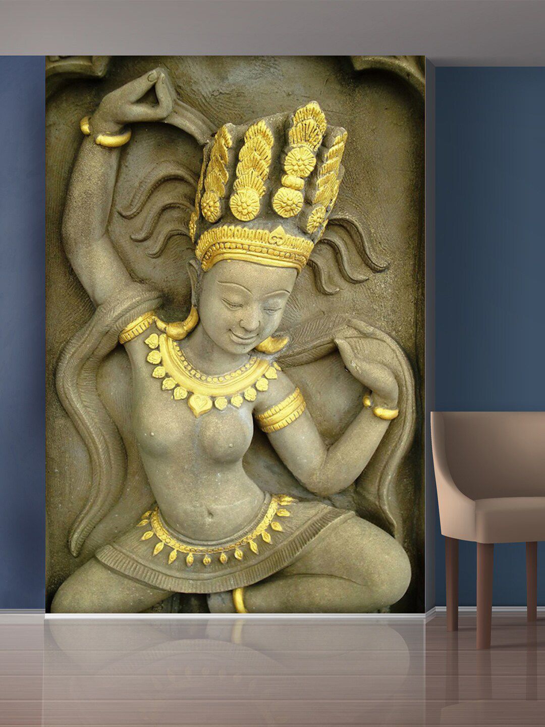 999Store Grey & Gold-Toned Dancing Lady Mural Self-Adhesive Wallpaper Price in India