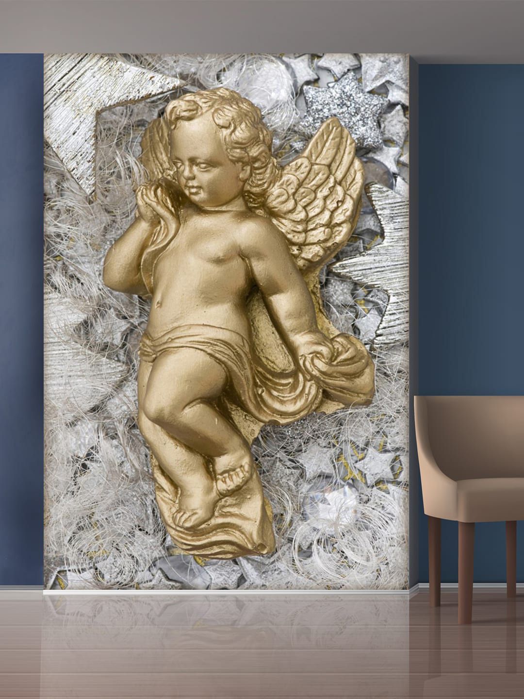 999Store Gold-Toned & Grey Baby With Wings Mural Wall Sticker Price in India