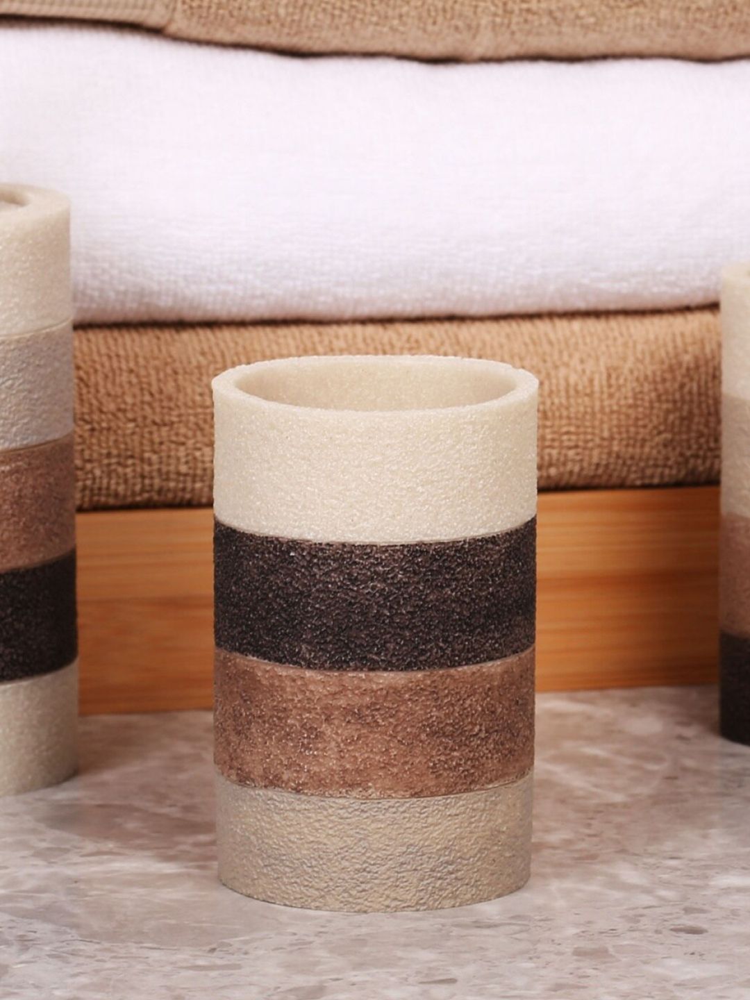 Home Centre Brown Colourblocked Porcelain Matte Bathroom Accessory Price in India