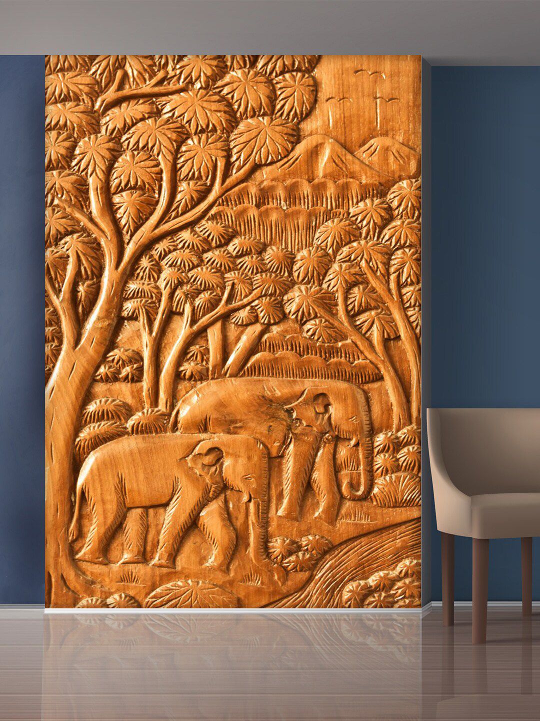 999Store Gold-Toned Trees & Elephant Wall Sticker Price in India