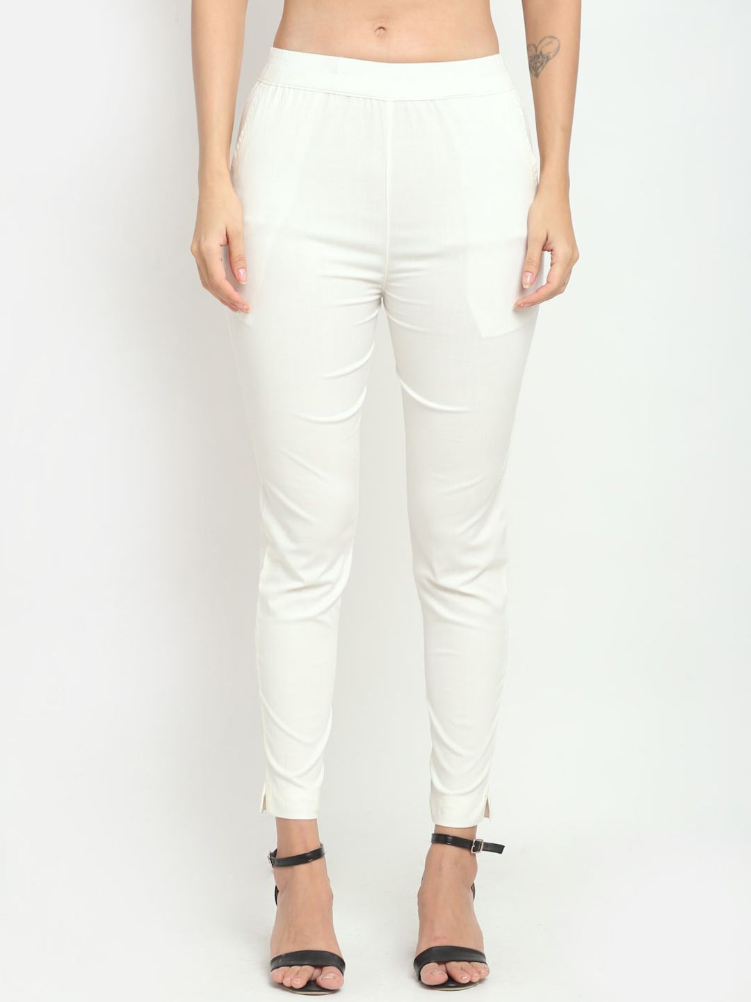 Lovely Lady Women Off White Slim Fit Cigarette Trousers Price in India