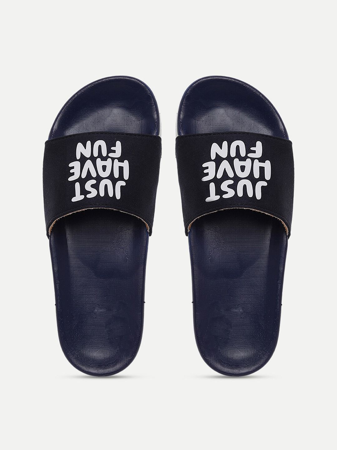 FREECO Women Navy Blue & White Printed Sliders Price in India