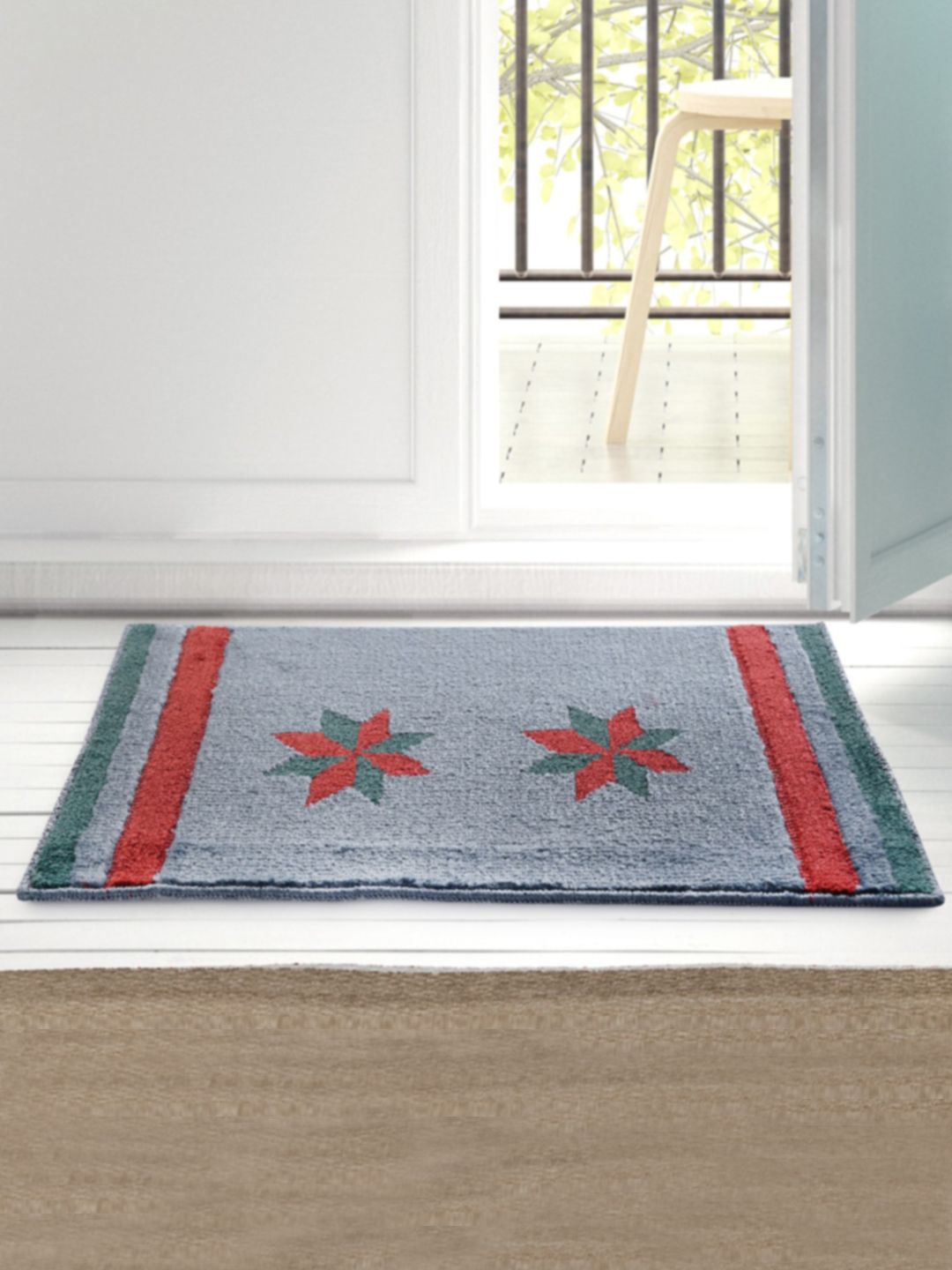 Saral Home Grey & Brown 2 Pieces Printed Cotton Anti Slip Doormats