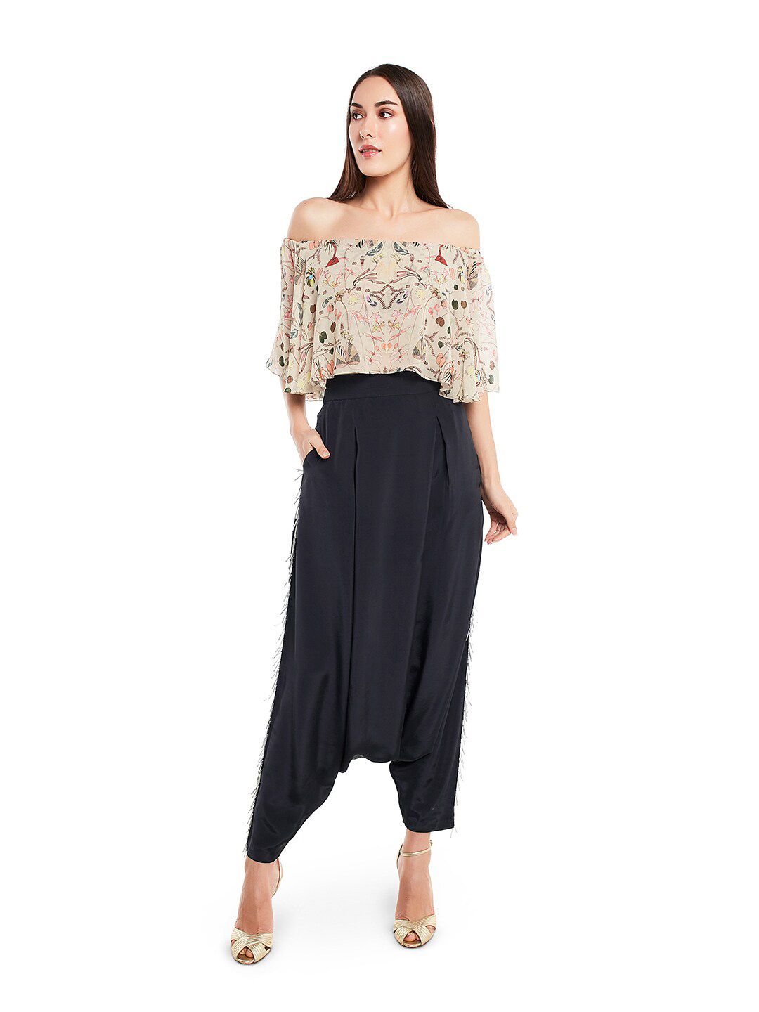 PS PRET BY PAYAL SINGHAL Women Khaki & Black Printed Top with Dhoti Pants Price in India